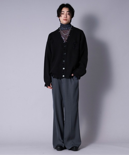 Ellno Loset(エルノロゼット)の「ルーズダメージカーディガン(カーディガン/ボレロ・メンズ・ブラック/アイボリー・SMALL/LARGE/MEDIUM)」の7枚目の写真