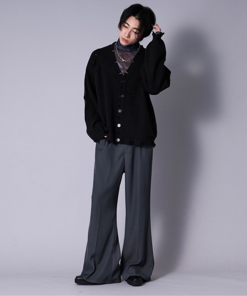 Ellno Loset(エルノロゼット)の「ルーズダメージカーディガン(カーディガン/ボレロ・メンズ・ブラック/アイボリー・SMALL/LARGE/MEDIUM)」の8枚目の写真