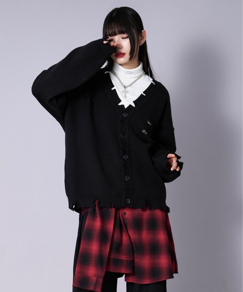 Ellno Loset(エルノロゼット)の「ルーズダメージカーディガン(カーディガン/ボレロ・メンズ・ブラック/アイボリー・SMALL/LARGE/MEDIUM)」の10枚目の写真
