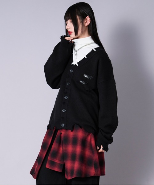 Ellno Loset(エルノロゼット)の「ルーズダメージカーディガン(カーディガン/ボレロ・メンズ・ブラック/アイボリー・SMALL/LARGE/MEDIUM)」の13枚目の写真
