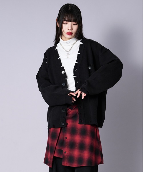 Ellno Loset(エルノロゼット)の「ルーズダメージカーディガン(カーディガン/ボレロ・メンズ・ブラック/アイボリー・SMALL/LARGE/MEDIUM)」の14枚目の写真