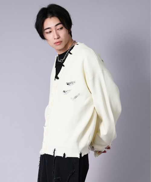 Ellno Loset(エルノロゼット)の「ルーズダメージカーディガン(カーディガン/ボレロ・メンズ・ブラック/アイボリー・SMALL/LARGE/MEDIUM)」の19枚目の写真