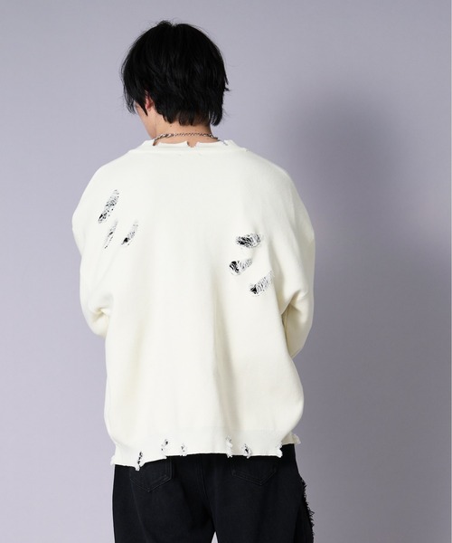 Ellno Loset(エルノロゼット)の「ルーズダメージカーディガン(カーディガン/ボレロ・メンズ・ブラック/アイボリー・SMALL/LARGE/MEDIUM)」の20枚目の写真