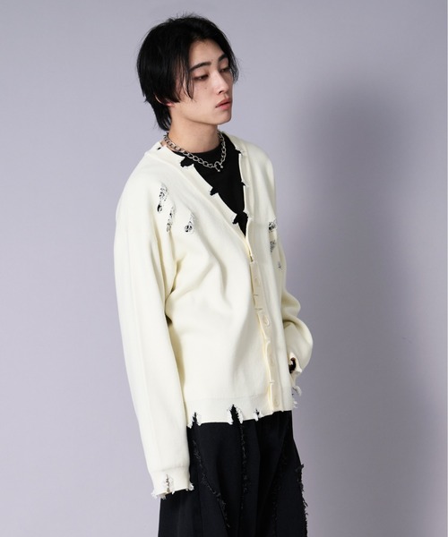 Ellno Loset(エルノロゼット)の「ルーズダメージカーディガン(カーディガン/ボレロ・メンズ・ブラック/アイボリー・SMALL/LARGE/MEDIUM)」の21枚目の写真