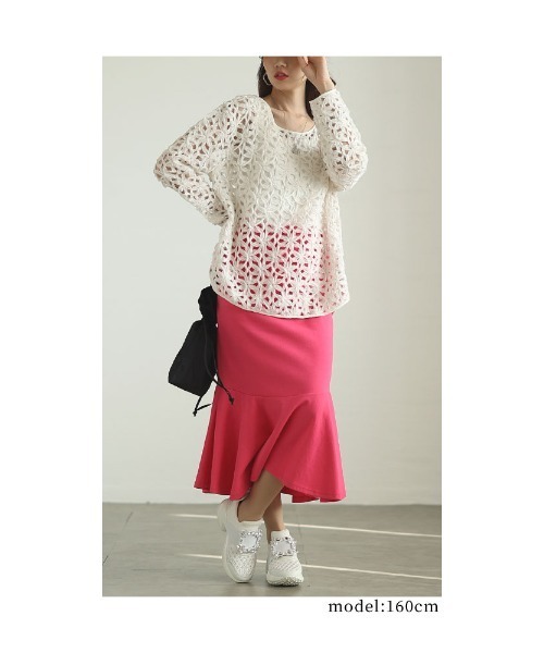 Sawa a la mode（サワアラモード）の「3Dフラワーレースプルオーバートップス（Tシャツ/カットソー・レディース・ホワイト/ブラック・FREE）」の7枚目の写真