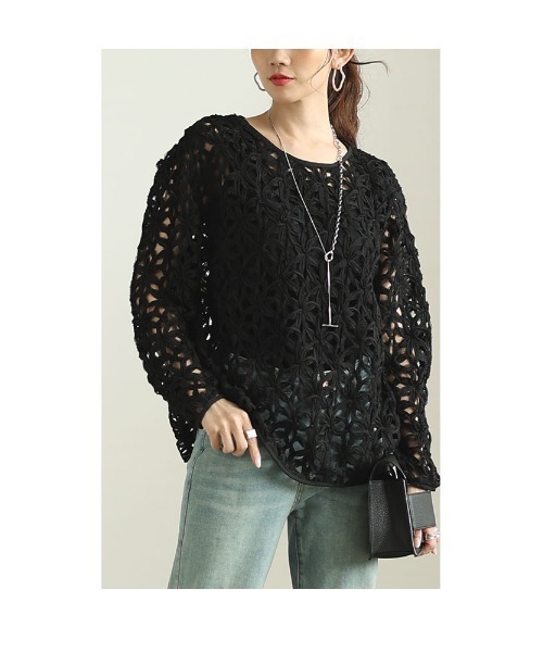 Sawa a la mode（サワアラモード）の「3Dフラワーレースプルオーバートップス（Tシャツ/カットソー・レディース・ホワイト/ブラック・FREE）」の20枚目の写真