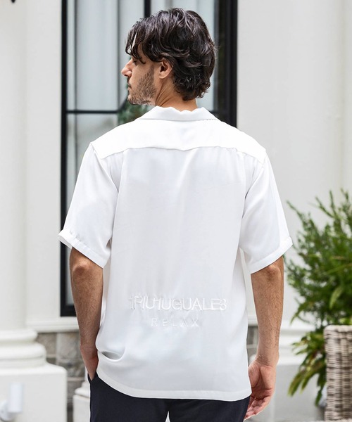 1PIU1UGUALE3  RELAX （ウノピゥウノウグァーレトレ リラックス）の「1PIU1UGUALE3 RELAX(ウノピゥウノウグァーレトレ リラックス)ロゴアロハ半袖シャツ ショートスリーブシャツ（シャツ/ブラウス・メンズ・ホワイト/ブラック・S/M/L/XL/XXL）」の5枚目の写真