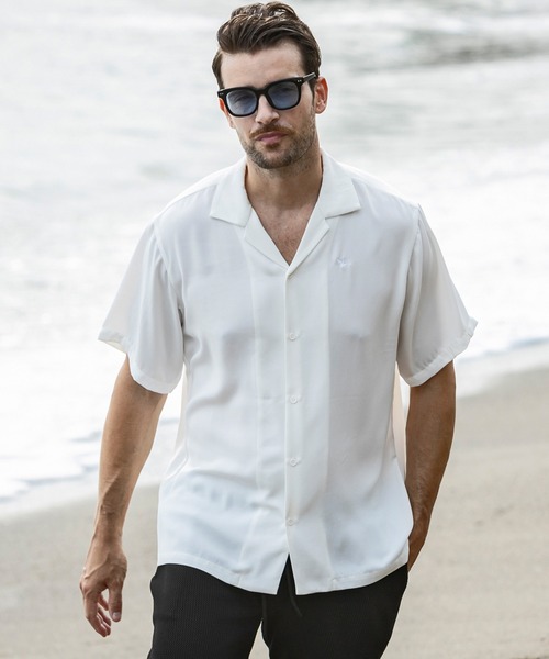 1PIU1UGUALE3  RELAX （ウノピゥウノウグァーレトレ リラックス）の「1PIU1UGUALE3 RELAX(ウノピゥウノウグァーレトレ リラックス)ロゴアロハ半袖シャツ ショートスリーブシャツ（シャツ/ブラウス・メンズ・ホワイト/ブラック・S/M/L/XL/XXL）」の9枚目の写真