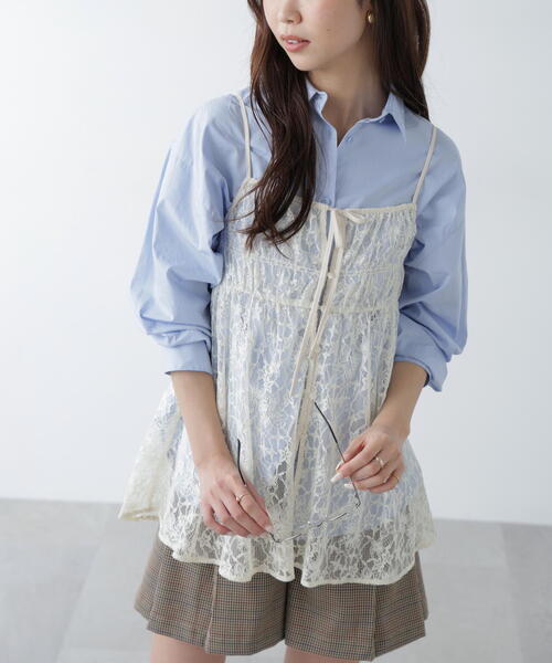 FREE'S MART（フリーズマート）の「◆前後2WAYレースチュニックキャミブラウス（シャツ/ブラウス・レディース・ホワイト/ブラック・FREE）」の2枚目の写真