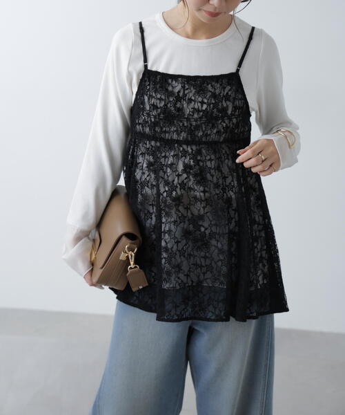 FREE'S MART（フリーズマート）の「◆前後2WAYレースチュニックキャミブラウス（シャツ/ブラウス・レディース・ホワイト/ブラック・FREE）」の4枚目の写真