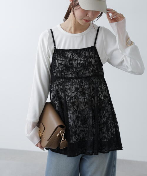 FREE'S MART（フリーズマート）の「◆前後2WAYレースチュニックキャミブラウス（シャツ/ブラウス・レディース・ホワイト/ブラック・FREE）」の5枚目の写真