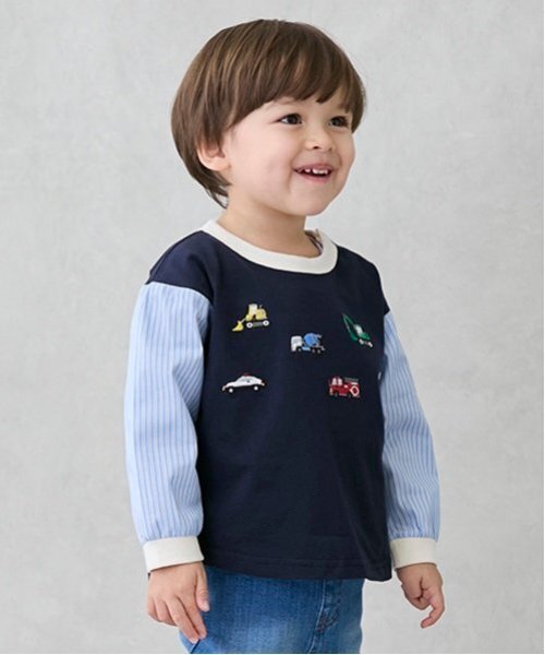 petit main(プティマイン)の「働く車袖布帛Tシャツ(Tシャツ/カットソー・キッズ・ネイビー/アイボリー・110cm/100cm/90cm/80cm/120cm/130cm)」の4枚目の写真