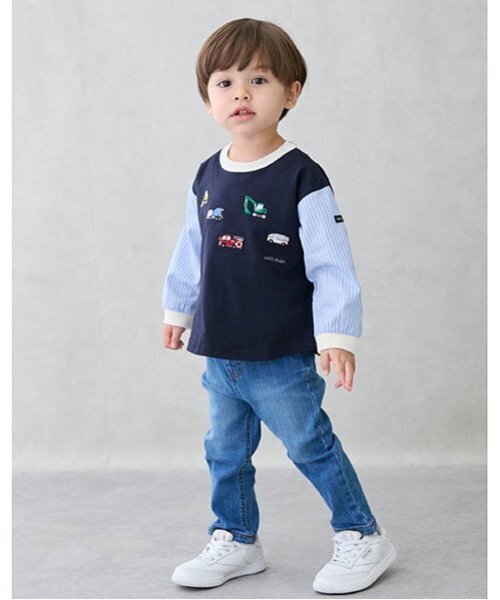 petit main(プティマイン)の「働く車袖布帛Tシャツ(Tシャツ/カットソー・キッズ・ネイビー/アイボリー・110cm/100cm/90cm/80cm/120cm/130cm)」の6枚目の写真