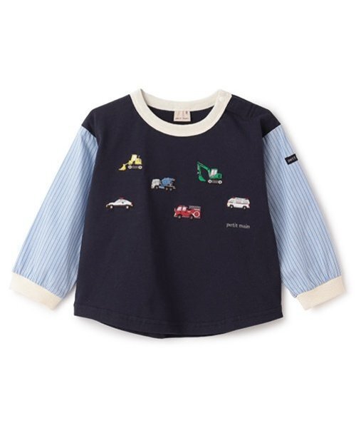 petit main(プティマイン)の「働く車袖布帛Tシャツ(Tシャツ/カットソー・キッズ・ネイビー/アイボリー・110cm/100cm/90cm/80cm/120cm/130cm)」の7枚目の写真