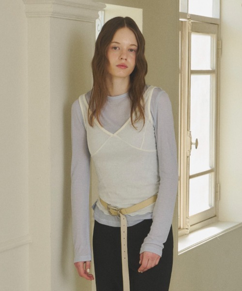 GIUNON(ジウノン)の「soft sheer tank top / ソフトシアータンクトップ(タンクトップ・レディース・アイボリー/ライトブルー/ネイビー・FREE)」の19枚目の写真