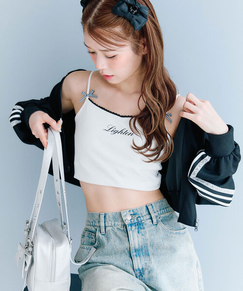 OLIVE des OLIVE（オリーブデオリーブ）の「リボンロゴキャミ（キャミソール・レディース・ホワイト/オフホワイト/ネイビー・FREE）」の6枚目の写真