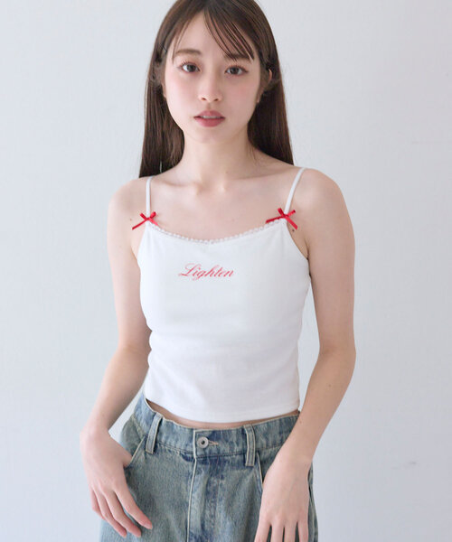 OLIVE des OLIVE（オリーブデオリーブ）の「リボンロゴキャミ（キャミソール・レディース・ホワイト/オフホワイト/ネイビー・FREE）」の21枚目の写真