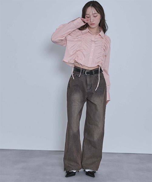 miette(ミエット)の「シャーリングショートシャツ(シャツ/ブラウス・レディース・ピンク系その他/ブルー系その他/ホワイト系その他/ブラック系その他・FREE)」の15枚目の写真