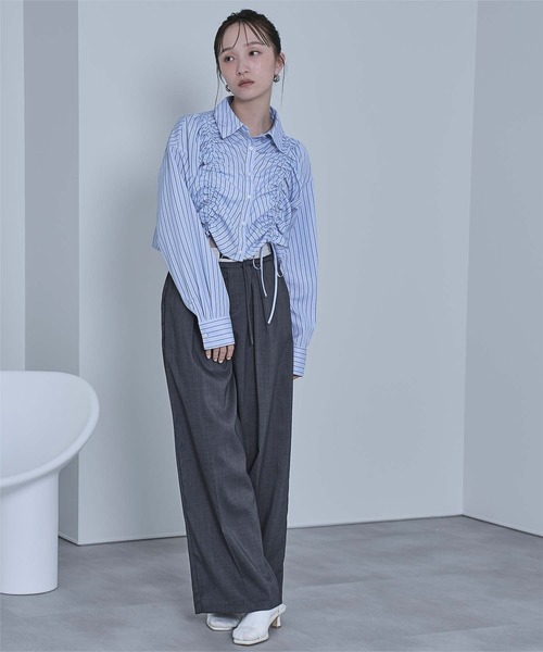miette(ミエット)の「シャーリングショートシャツ(シャツ/ブラウス・レディース・ピンク系その他/ブルー系その他/ホワイト系その他/ブラック系その他・FREE)」の9枚目の写真
