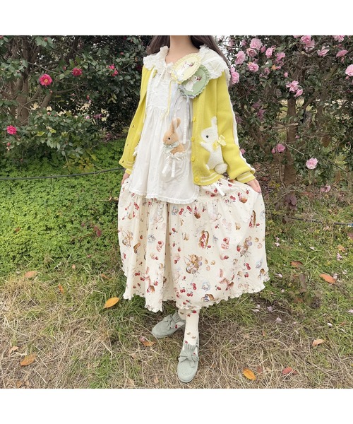 新品　ピンクハウス　スイーツスプリングバニーパッチワークニットカーディガン スイーツスプリングバニーモチーフ付きニットカーディガン