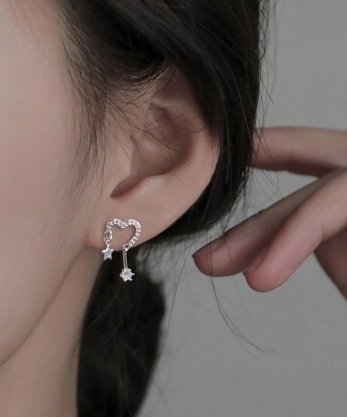 セール】【MASHIRO】ハートモチーフドロップスターペアピアス