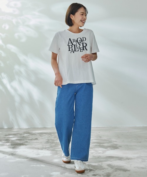 Arnold Palmer(アーノルドパーマー)の「ロゴプリント Aライン Tシャツ(Tシャツ/カットソー・レディース・ホワイト/ダークベージュ/ブラック・M/L/S)」の11枚目の写真