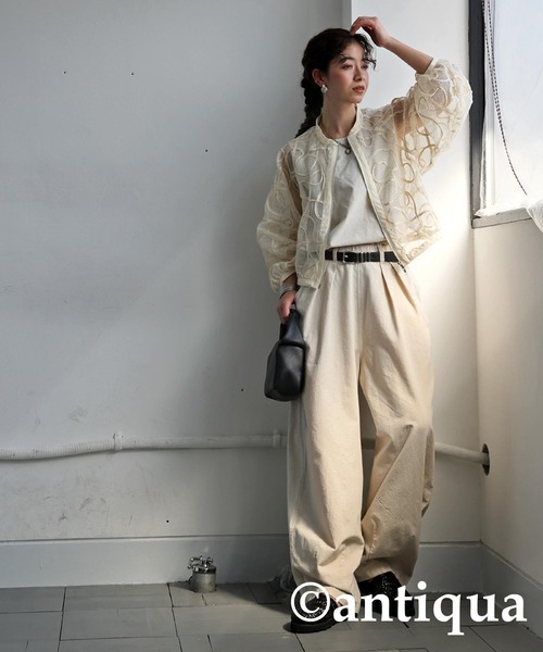 antiqua(アンティカ)の「コード刺繍メッシュブルゾン(ブルゾン・レディース・アイボリー/ブラック・ONESIZE)」の6枚目の写真