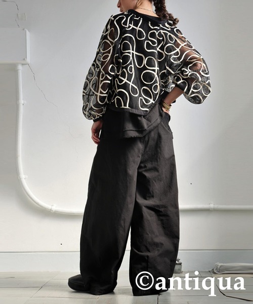 antiqua(アンティカ)の「コード刺繍メッシュブルゾン(ブルゾン・レディース・アイボリー/ブラック・ONESIZE)」の10枚目の写真