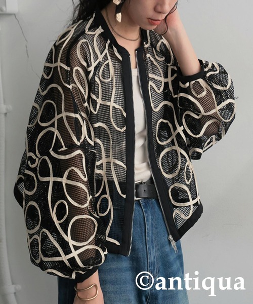 antiqua(アンティカ)の「コード刺繍メッシュブルゾン(ブルゾン・レディース・アイボリー/ブラック・ONESIZE)」の15枚目の写真