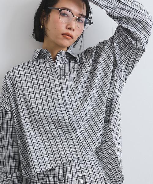 セール】スリットスリーブチェックシャツブラウス≪手洗い可能