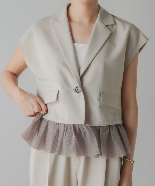 CIEL'AIR(シエルエアー)の「DOCKING SUMMER JACKET(テーラードジャケット・レディース・ベージュ/ブラック・FREE)」の19枚目の写真