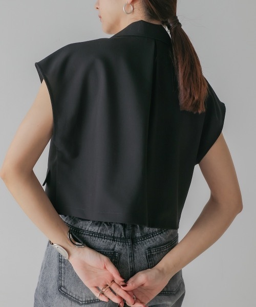 CIEL'AIR(シエルエアー)の「DOCKING SUMMER JACKET(テーラードジャケット・レディース・ベージュ/ブラック・FREE)」の6枚目の写真