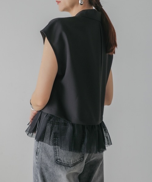 CIEL'AIR(シエルエアー)の「DOCKING SUMMER JACKET(テーラードジャケット・レディース・ベージュ/ブラック・FREE)」の11枚目の写真