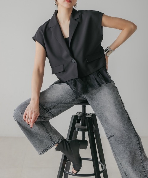 CIEL'AIR(シエルエアー)の「DOCKING SUMMER JACKET(テーラードジャケット・レディース・ベージュ/ブラック・FREE)」の12枚目の写真