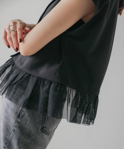 CIEL'AIR(シエルエアー)の「DOCKING SUMMER JACKET(テーラードジャケット・レディース・ベージュ/ブラック・FREE)」の13枚目の写真