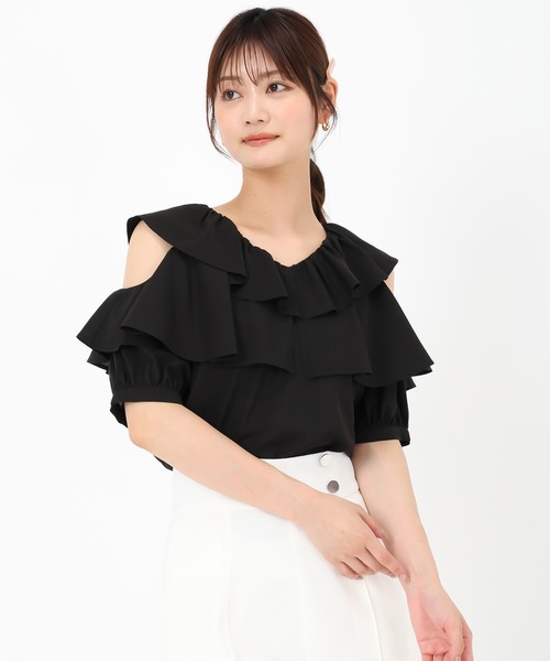 MISCH MASCH(ミッシュマッシュ)の「肩開きフリル5分袖ブラウス(シャツ/ブラウス・レディース・ホワイト/ブラック/ピンク・フリ-)」の5枚目の写真