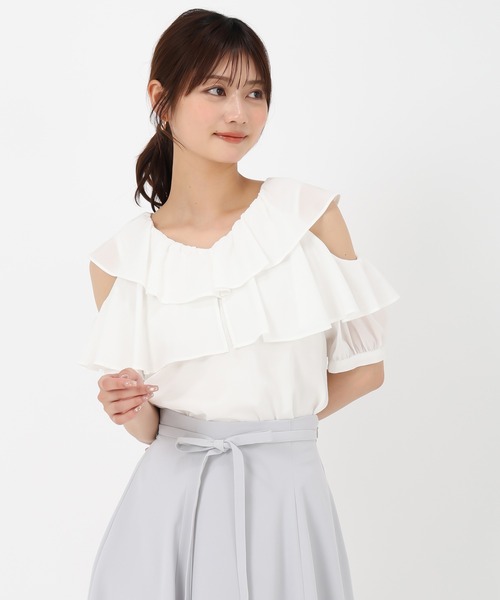 MISCH MASCH(ミッシュマッシュ)の「肩開きフリル5分袖ブラウス(シャツ/ブラウス・レディース・ホワイト/ブラック/ピンク・フリ-)」の6枚目の写真