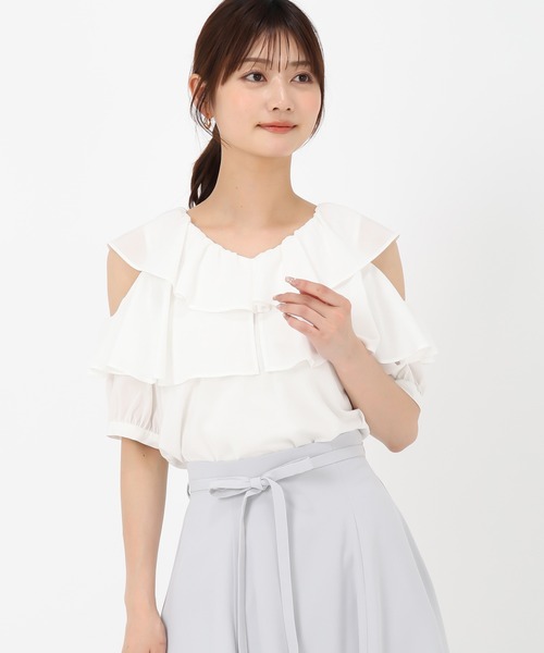 MISCH MASCH(ミッシュマッシュ)の「肩開きフリル5分袖ブラウス(シャツ/ブラウス・レディース・ホワイト/ブラック/ピンク・フリ-)」の7枚目の写真