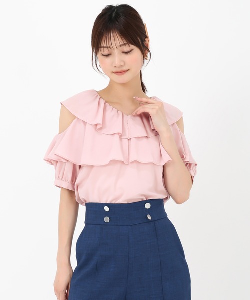 MISCH MASCH(ミッシュマッシュ)の「肩開きフリル5分袖ブラウス(シャツ/ブラウス・レディース・ホワイト/ブラック/ピンク・フリ-)」の9枚目の写真