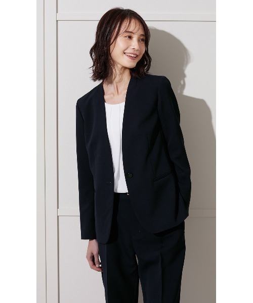 AOYAMA(アオヤマ)の「【着る日傘・接触冷感・吸汗速乾】機能性バツグン◎Vカラージャケット|オフィス&通勤&入卒&七五三&オケージョン|自宅で洗える!・セットアップ着用可|〈大きいサイズあり〉(スーツジャケット・レディース・ネイビー・11号/9号/13号/7号/15号/17号/5号)」の3枚目の写真