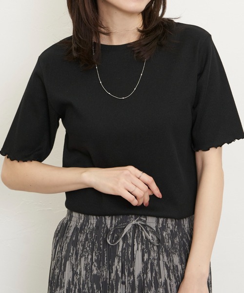 ikka(イッカ)の「ラメテレコ前後2WAYメローT(Tシャツ/カットソー・レディース・ブラック/ブルー/オフホワイト/ベージュ・M/L/S)」の1枚目の写真