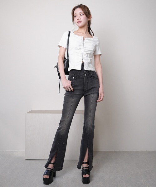 LIPSERVICE(リップサービス)の「ZIPギャザーカットトップス(Tシャツ/カットソー・レディース・ブラック/グレー/ホワイト・FREE)」の6枚目の写真