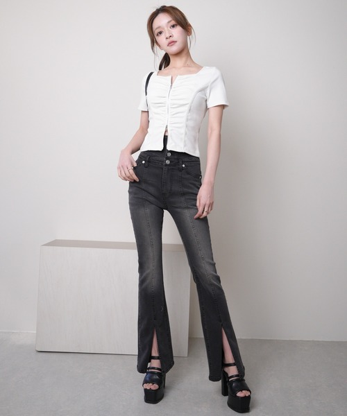 LIPSERVICE(リップサービス)の「ZIPギャザーカットトップス(Tシャツ/カットソー・レディース・ブラック/グレー/ホワイト・FREE)」の7枚目の写真