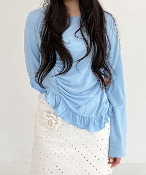 tシャツ FRILL GATHER TOPS/フリルギャザートップス レディース FRILL GATHER TOPS/フリルギャザートップス（Tシャツ/カットソー