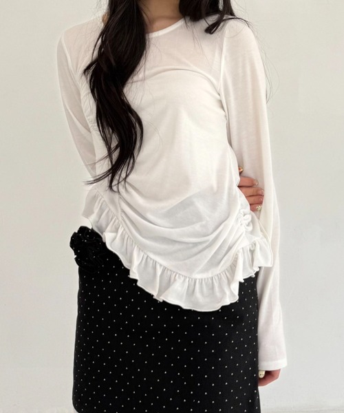 tシャツ FRILL GATHER TOPS/フリルギャザートップス レディース hugi tシャツ FRILL GATHER TOPS/フリルギャザートップス