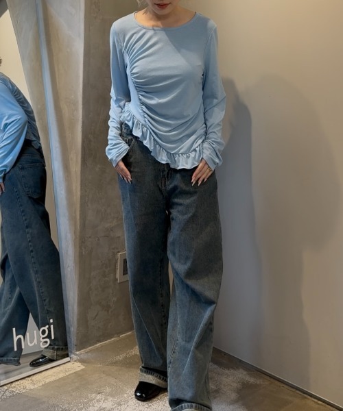 tシャツ FRILL GATHER TOPS/フリルギャザートップス レディース FRILL GATHER TOPS/フリルギャザートップス（Tシャツ/カットソー