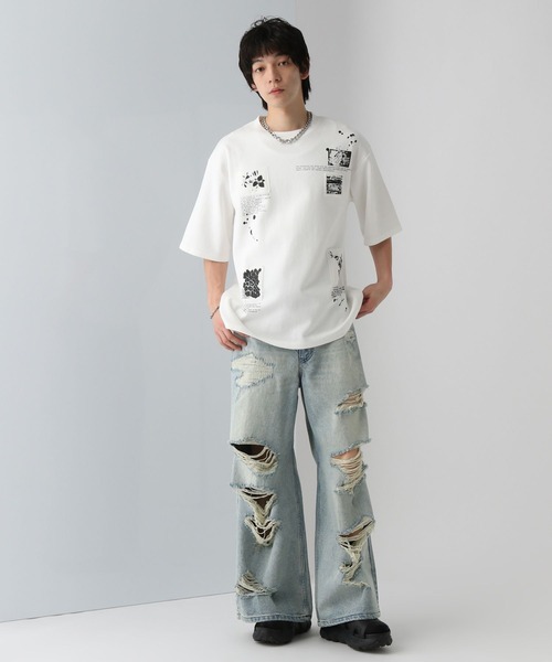 HARE（ハレ）の「パッチワークプリントカット(HARE)（Tシャツ/カットソー・メンズ・グレー/ブラック/ホワイト・FREE）」の4枚目の写真