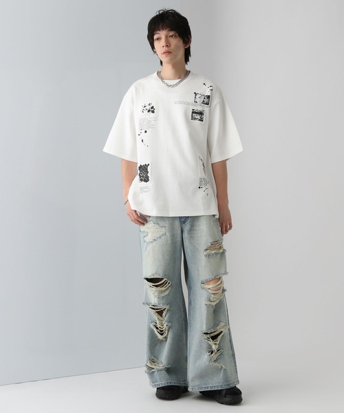 HARE（ハレ）の「パッチワークプリントカット(HARE)（Tシャツ/カットソー・メンズ・グレー/ブラック/ホワイト・FREE）」の5枚目の写真