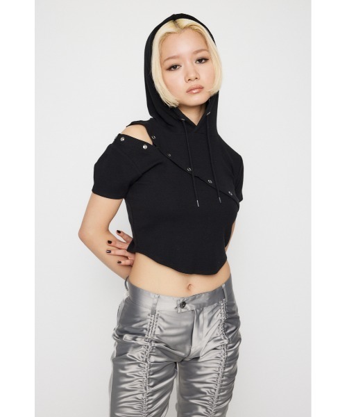 LAGUA GEM(ラグアジェム)の「RING BUTTON HOODIE トップス(パーカー・レディース・ブラック/グレー/ホワイト・FREE)」の10枚目の写真