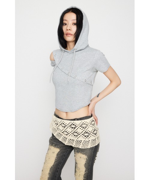 LAGUA GEM(ラグアジェム)の「RING BUTTON HOODIE トップス(パーカー・レディース・ブラック/グレー/ホワイト・FREE)」の15枚目の写真